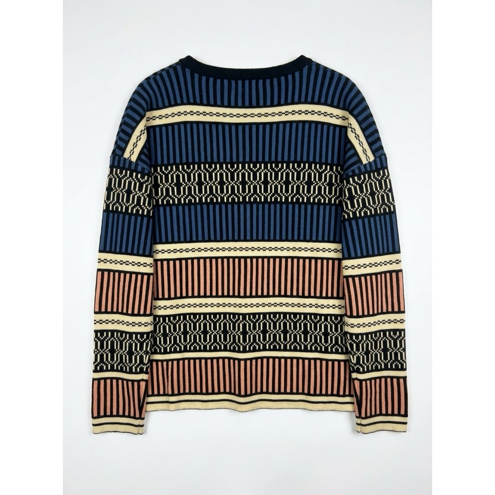 Forever 21 Contemporary Mens Large Geometric Striped Wool Blend Sweater Blue L